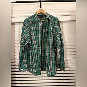 Mens Green Plaid Button Down Shirt